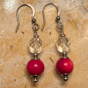Red coral and facetted crystal earrings in stainless steel❤️❤️